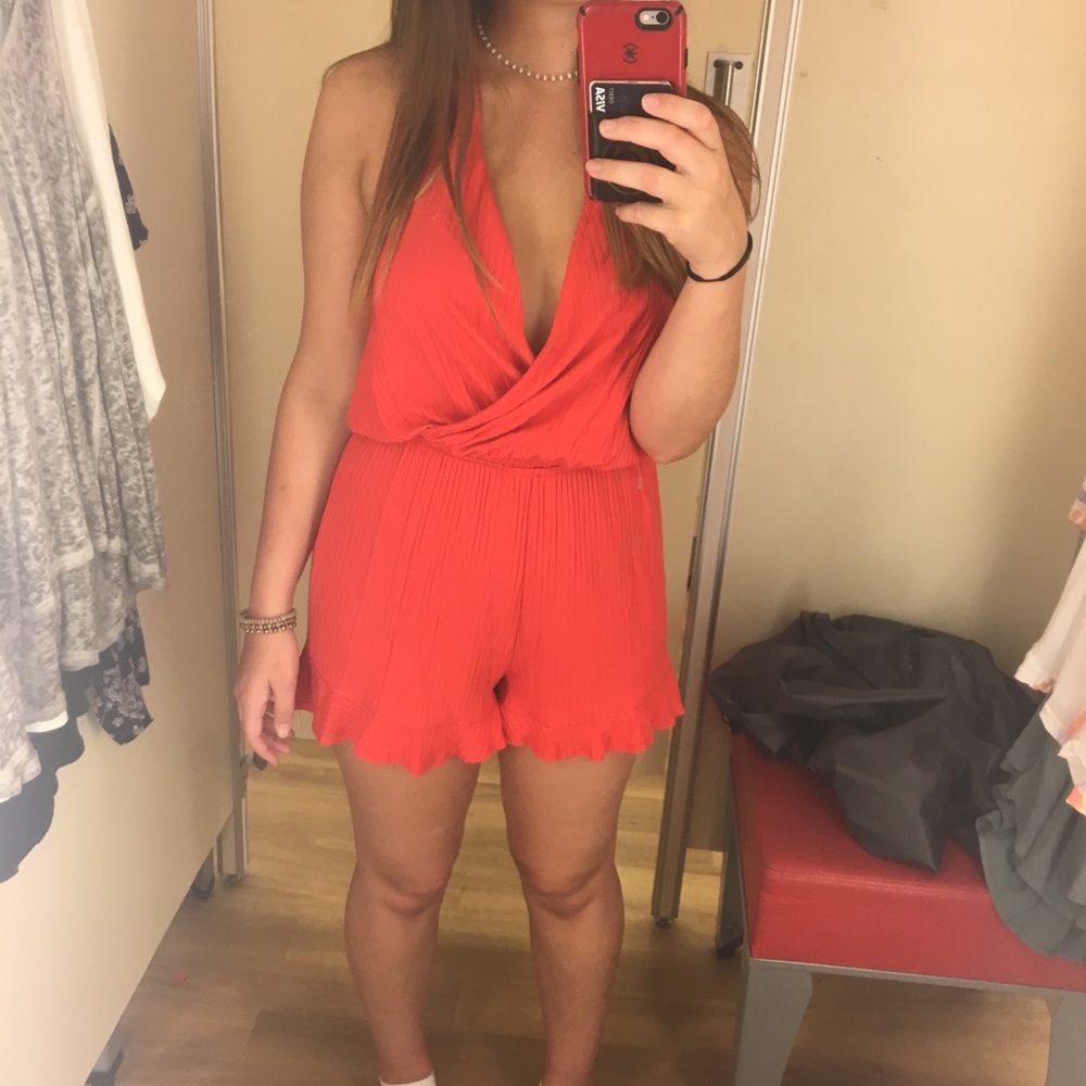 Red halter top romper NWOT